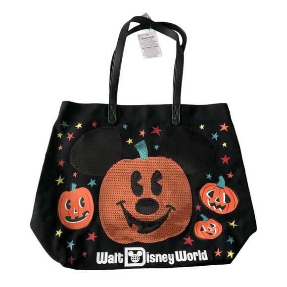 Disney Parks Walt Disney World Canvas Tote Bag Halloween Pumpkin Mickey Mouse - Picture 1 of 3